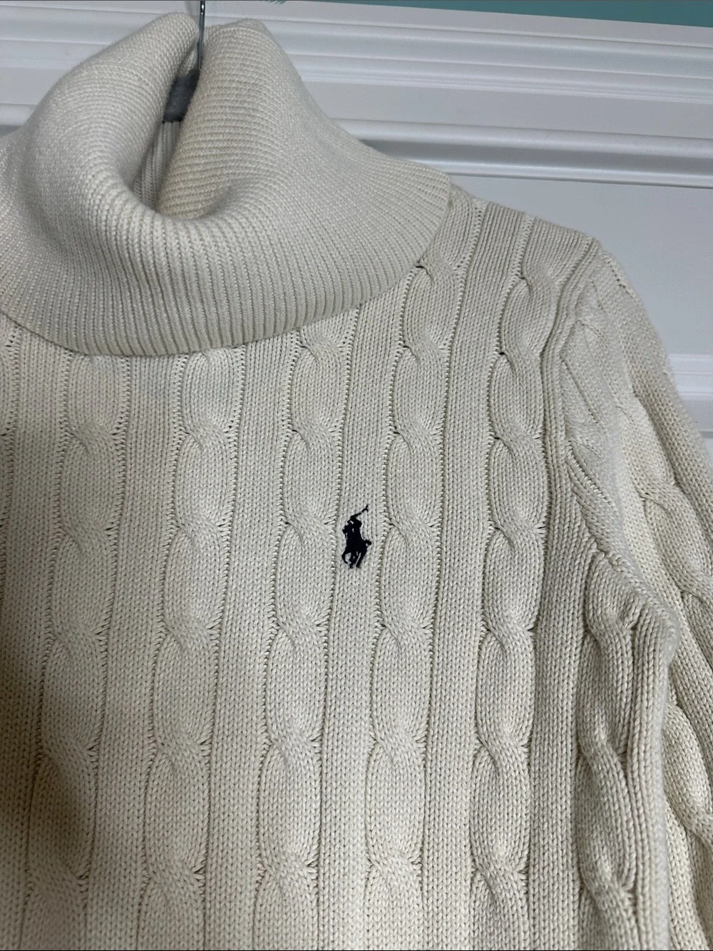 Vintage 2000 Ralph Lauren Sport Small Logo Cable Rope Cotton Turtleneck SzSmall - Picture 3 of 6